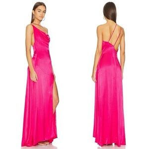 Elliatt Belmont Hot Pink Satin Maxi Dress with Slit